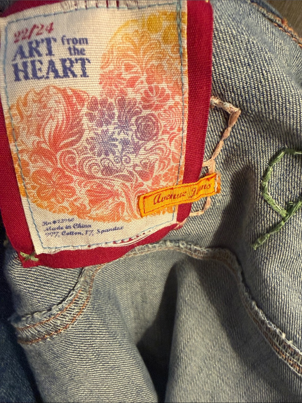 Avenue Art From the Heart Embroidered Light Wash Denim Distressed Jean Jacket - Picture 2 of 12